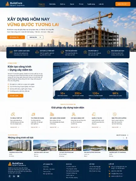 Mẫu giao diện website Website thi công & xây dựng (BuildCore) tại Đà Lạt